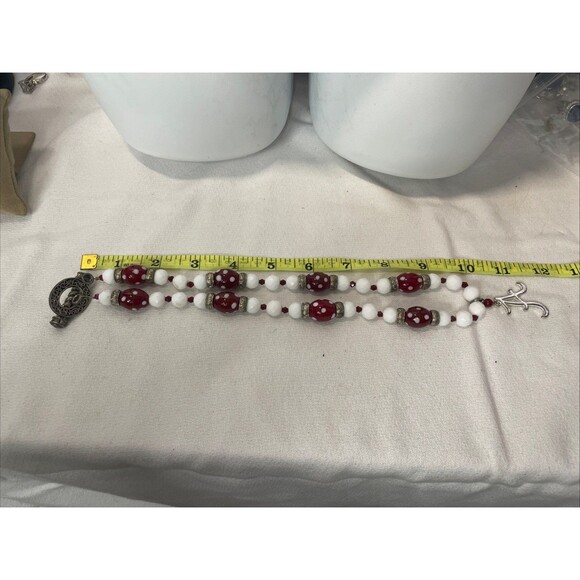 Glass Bead Alabama Crimson Necklace Red/white Women’s READ - Picture 3 of 4